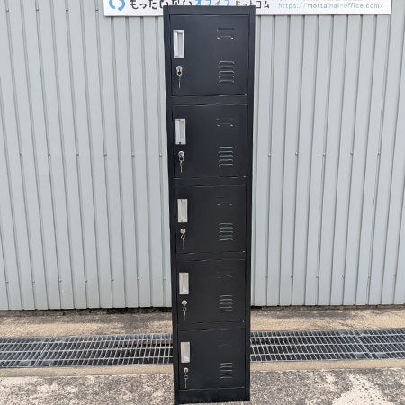 ロッカー 5人用 1列5段 ブラック 幅380✕奥行450✕高さ1850㎜[CB-121]