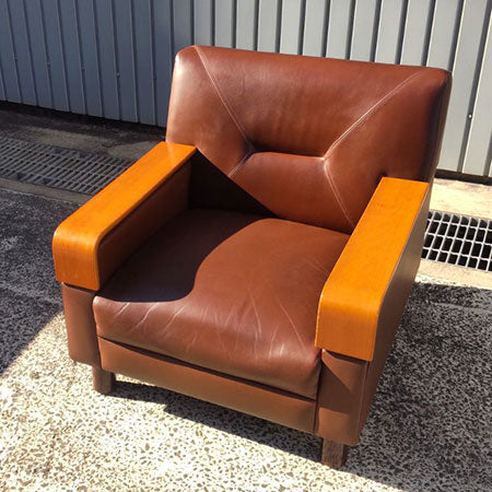 ソファ １名用 ブラウン 革張りアームソファ[SO-060]