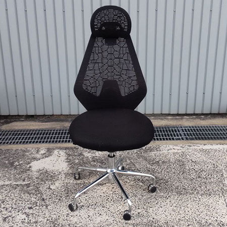 オフィスチェア スワローチェア ヘッドレスト付き ブラックリペア品 肘無し[OC-323]