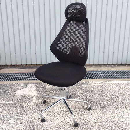 オフィスチェア スワローチェア ヘッドレスト付き ブラックリペア品 肘無し[OC-323]