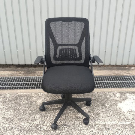 オフィスチェア VECELO 跳ね上げ肘付き ブラック[OC-360]