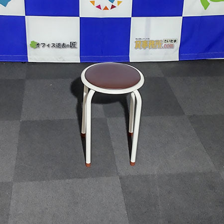 【中古0円無料】丸椅子 ラウンドスツール ブラウン✕ホワイト[MC-086]