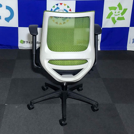 【中古0円無料】オフィスチェア GS210 肘付き グリーン メッシュ [OC-189]