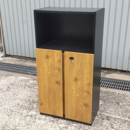 木製キャビネット 3段 2段扉付き カギ付き 幅600×奥行369×高さ1148mm ベスパ2.0[CB-115]