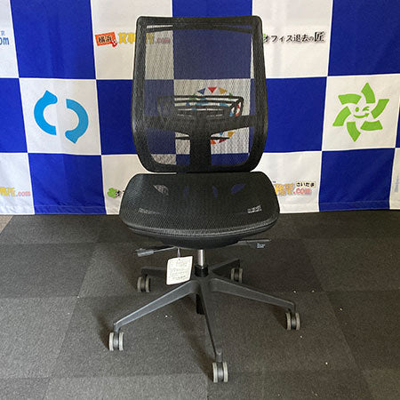 【中古0円無料】オフィスチェア ライオン レオ 肘無し ハンガー付 ブラック [OC-186]