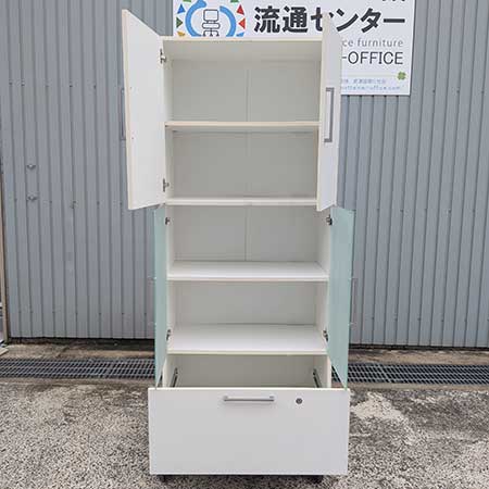 キャビネット 中段すりガラス 鍵無し 幅800✕奥行420✕高さ1870㎜[CB-135]